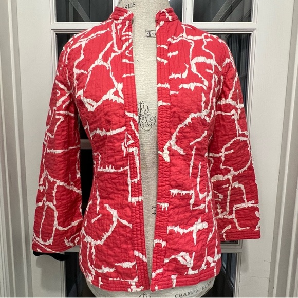 Chico’s Quilted Blazer Jacket Womens Size 0 Reversible Open Front Coral - Picture 1 of 11